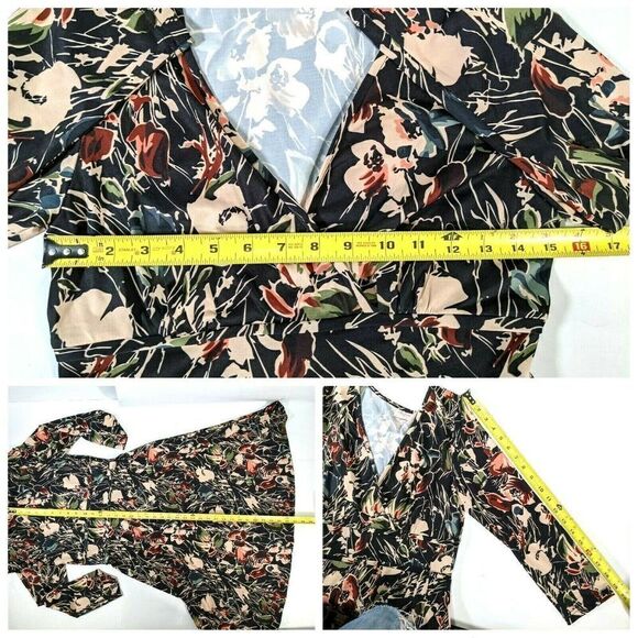Leona Edmiston Faux Wrap Dress Floral V Neck Belted 3/4 sleeve Australia XS US - Picture 8 of 13